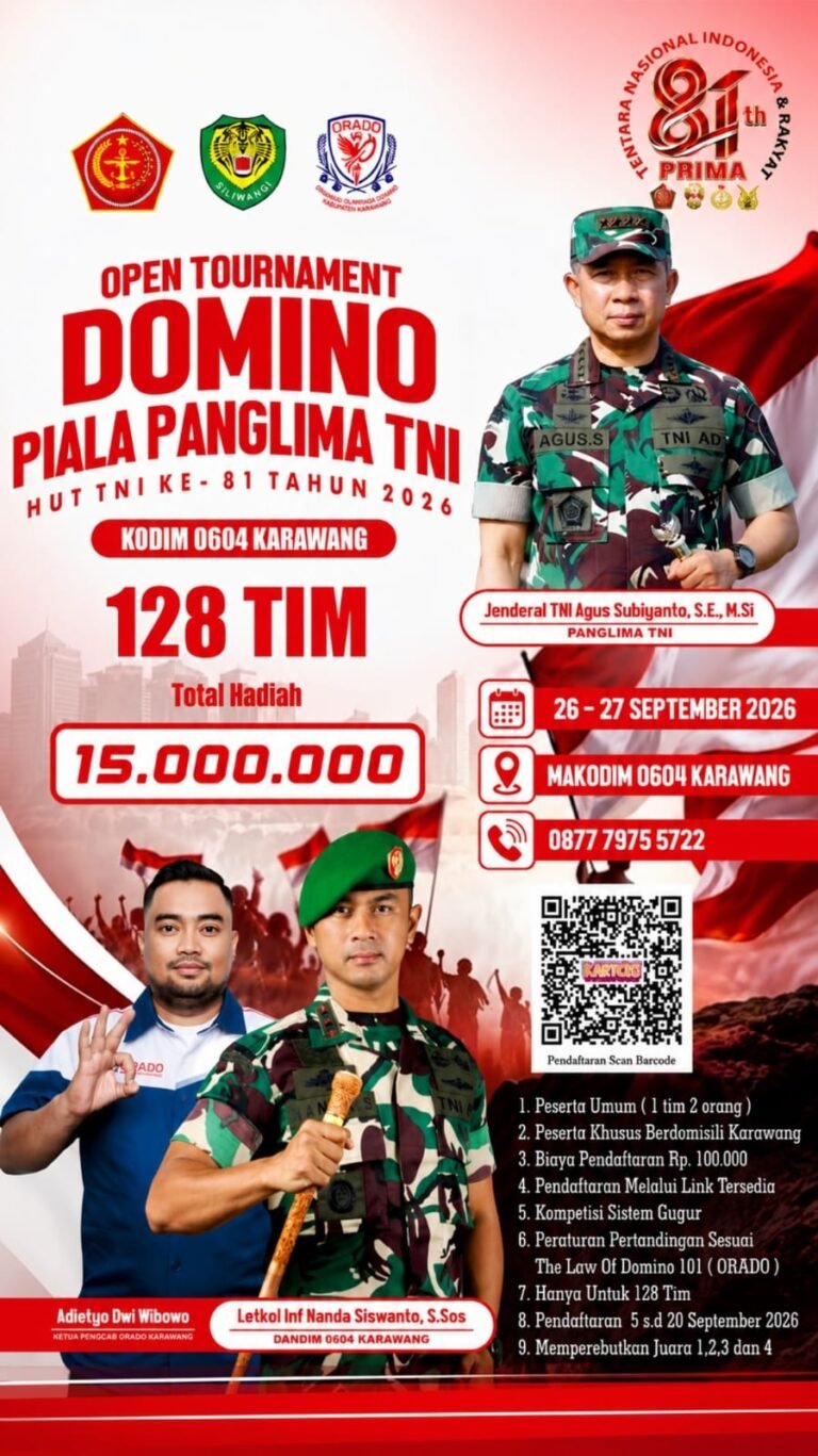 Dandim 0604 Karawang Ajak Warga Ramaikan Open Tournament Domino Piala Panglima TNI   